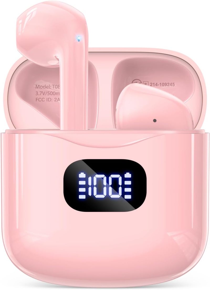 KTGEE Wireless Earbuds Bluetooth 5.3 Headphones, 40Hrs Playback Stereo Ear Buds with LED Display Charging Case IPX7 Waterproof in-Ear Earphones with Mic for Phone Tablet Laptop Sports, Pink - Image 1